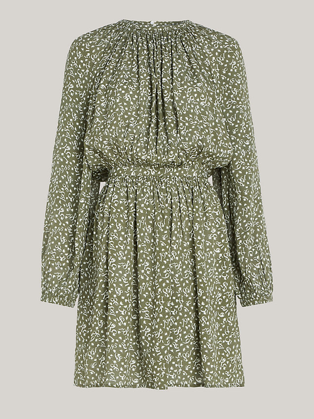 green fit-and-flare-kleid mit feder-print für damen - tommy hilfiger
