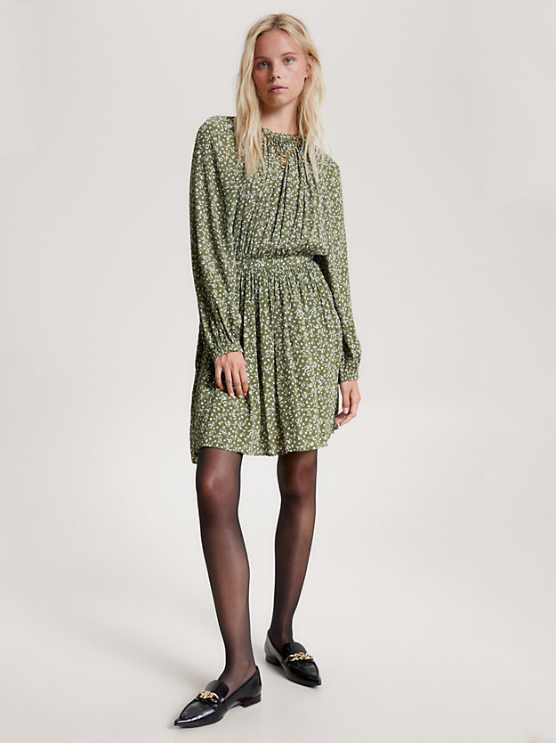 Feather Print Fit And Flare Dress | Green | Tommy Hilfiger
