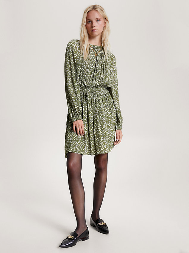 green feather print fit and flare dress for women tommy hilfiger