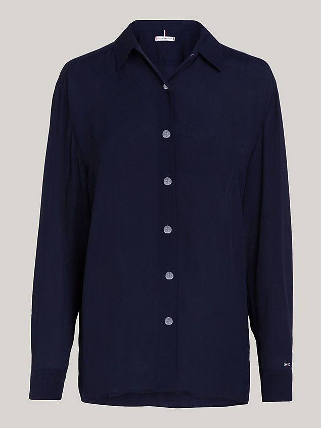 blue relaxed fit crêpe blouse voor dames - tommy hilfiger