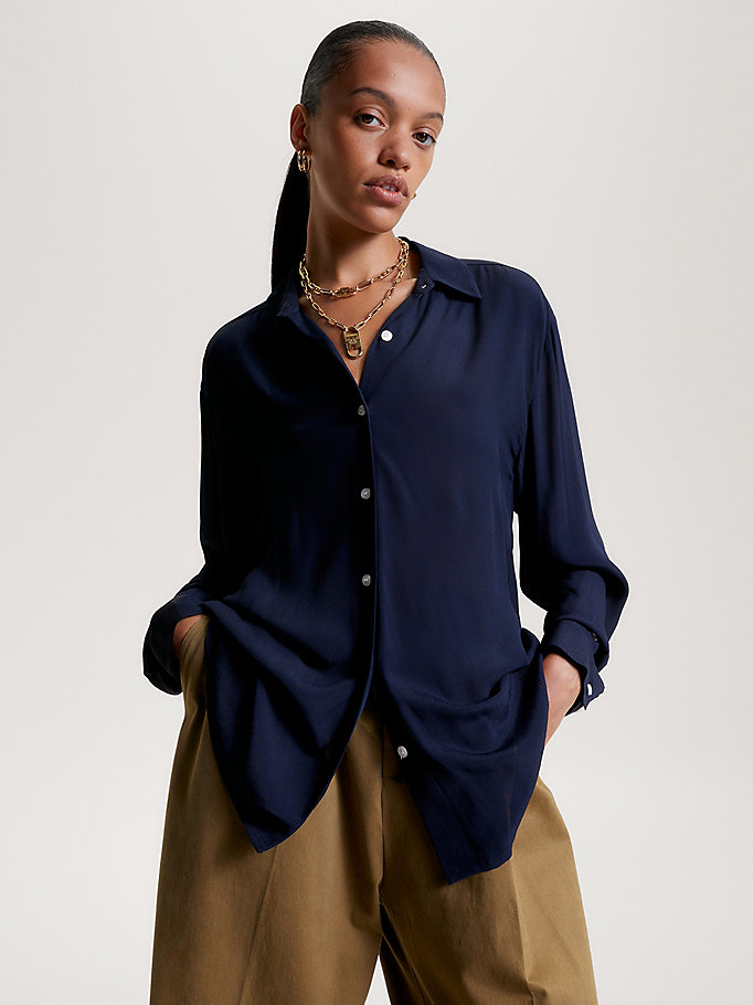 Relaxed Crepe Shirt | Blue | Tommy Hilfiger