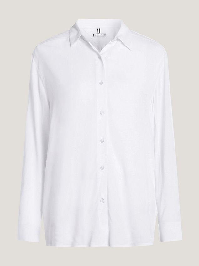 white relaxed fit krepp-bluse für damen - tommy hilfiger