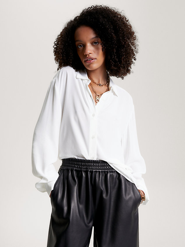 white relaxed crepe shirt for women tommy hilfiger