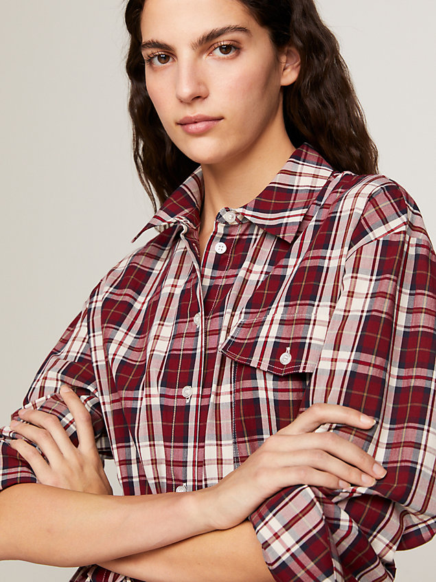 red tartan check relaxed midi shirt dress for women tommy hilfiger