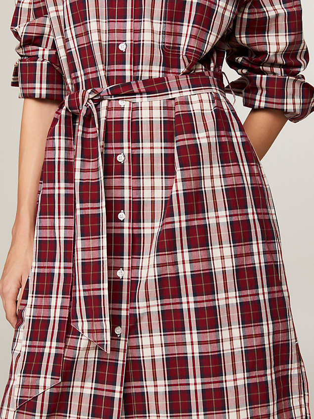 red tartan check relaxed midi shirt dress for women tommy hilfiger