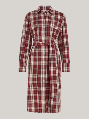 Tartan Check Relaxed Midi Shirt Dress | Red | Tommy Hilfiger