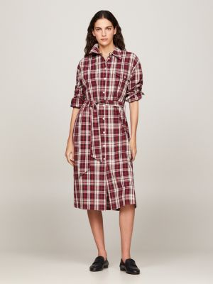 Fit & Flare Short Sleeve Shirt Dress Full Skirt & Pocket & Belt