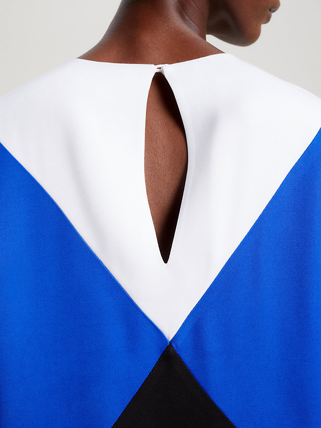 blue fit and flare-jurk met argyle-colourblocking voor dames - tommy hilfiger