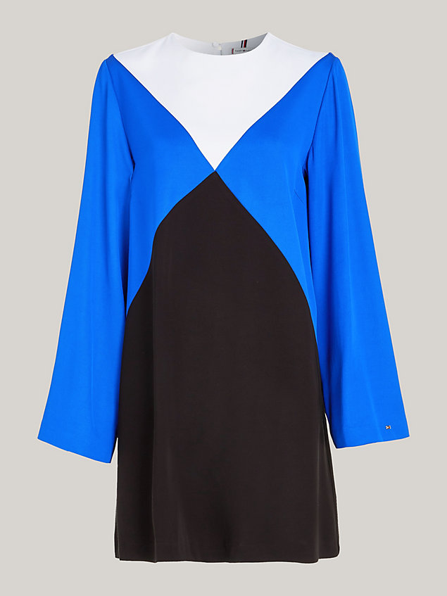 blue argyle colour-blocked fit and flare dress for women tommy hilfiger