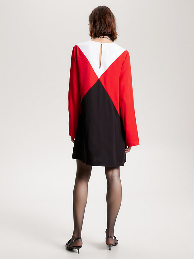 red fit and flare-jurk met argyle-colourblocking voor dames - tommy hilfiger