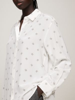 TH Monogram Silk Relaxed Shirt White Tommy Hilfiger