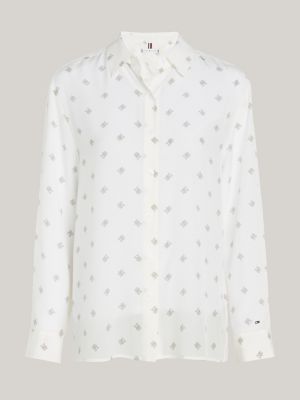 Tommy Hilfiger Women's Allover th Logo Silk Shirt - White - 2