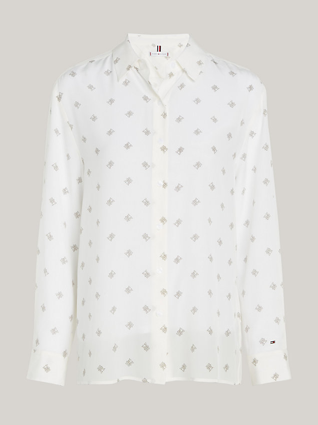 camisa de seda con corte amplio y monogramas white de mujer tommy hilfiger