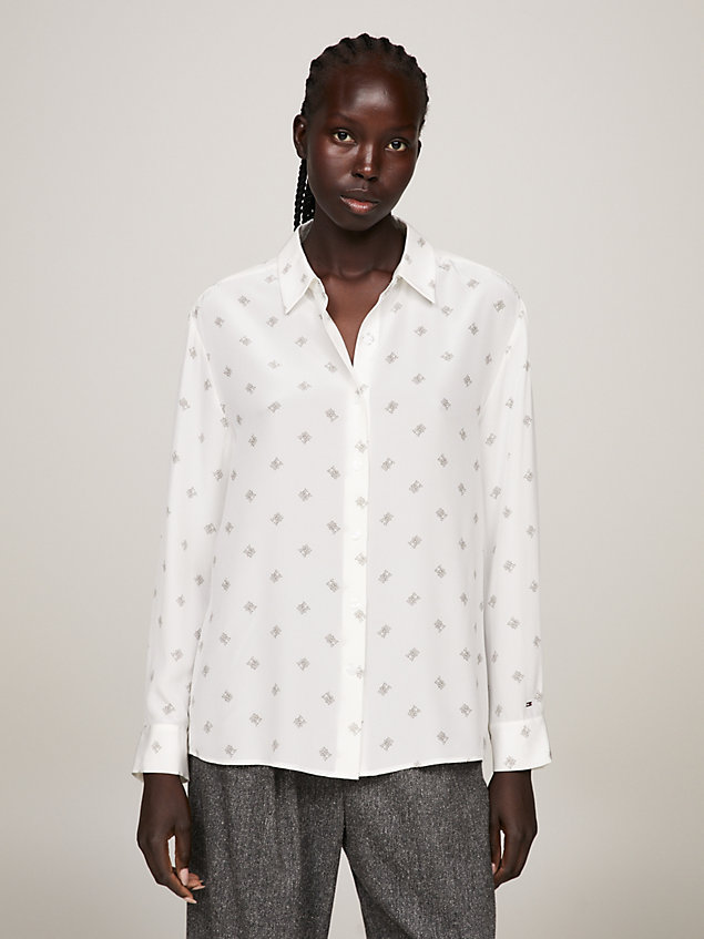 white th monogram silk relaxed shirt for women tommy hilfiger