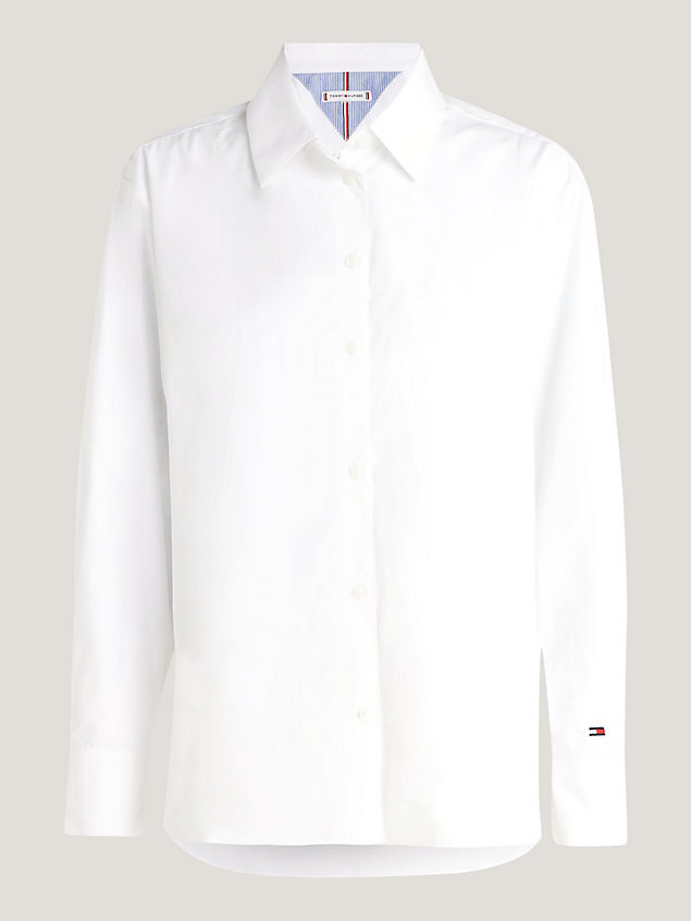 white oversized overhemd met geborduurde vlag voor dames - tommy hilfiger