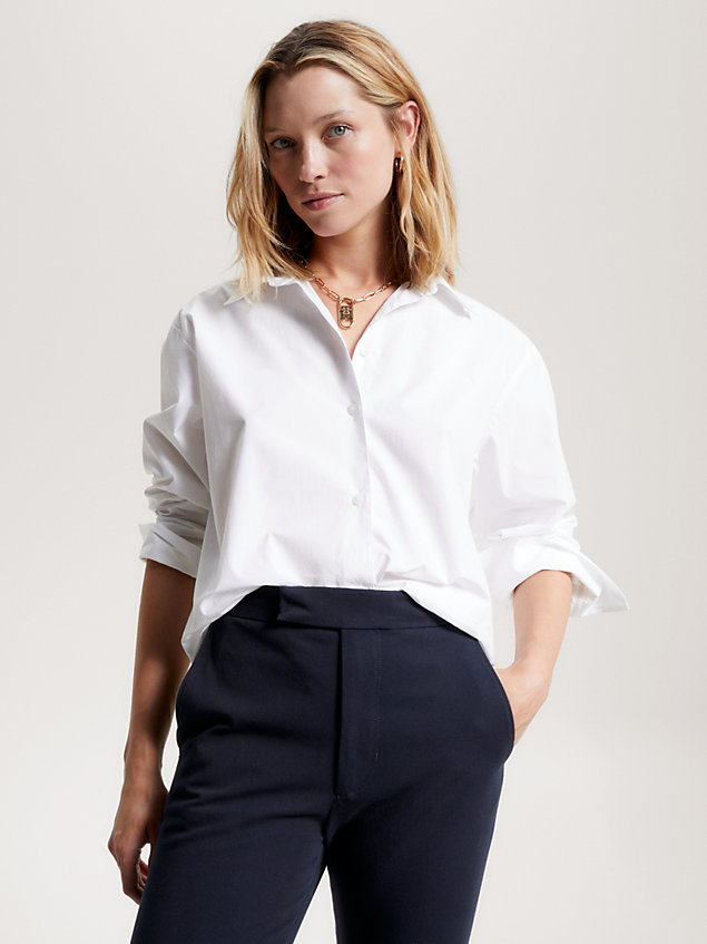 camisa oversize con logo bordado white de mujer tommy hilfiger