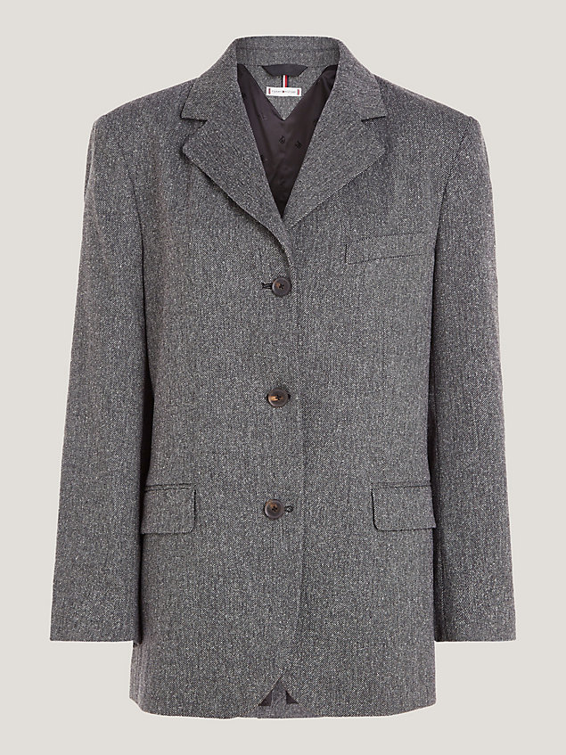 grey neppy relaxed fit single-breasted blazer voor dames - tommy hilfiger