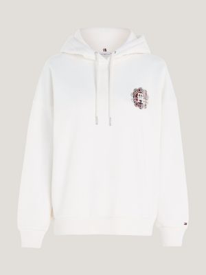 Sudadera Bordada De Mezcla De Algodón Con Capucha White Tommy