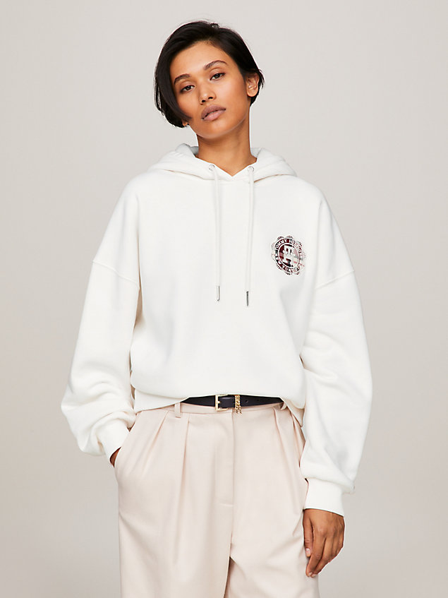 white th monogram stamp relaxed fit hoody for women tommy hilfiger