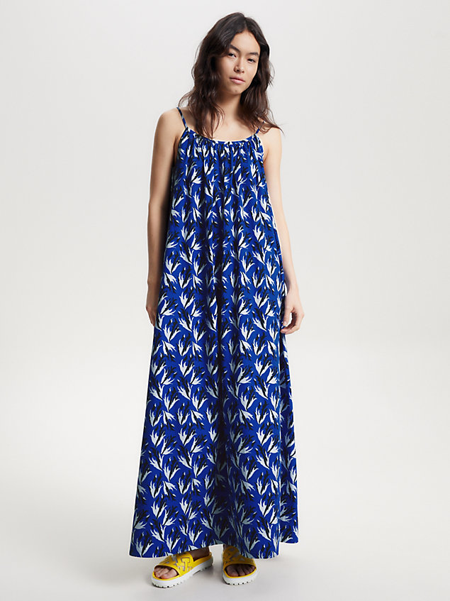 blue tommy hilfiger x vacation floral print spaghetti straps maxi dress for women tommy hilfiger