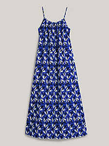 blau tommy hilfiger x vacation spaghetti-träger-maxikleid mit blumen-print für damen - tommy hilfiger
