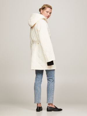 Detachable hood lightweight hot sale diamond quilted coat