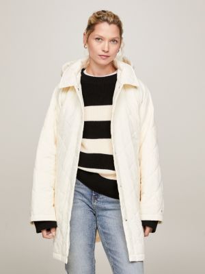 Diamond Quilted Removable Hood Coat, Beige