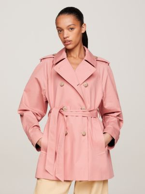 Pink trench coat with hood hotsell