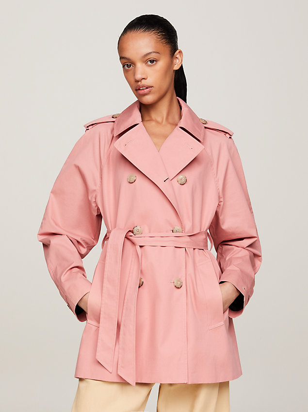 pink water repellent short trench coat for women tommy hilfiger