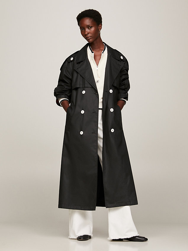 black double breasted oversized trench coat for women tommy hilfiger