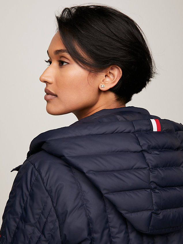 blue quilted hooded padded jacket for women tommy hilfiger