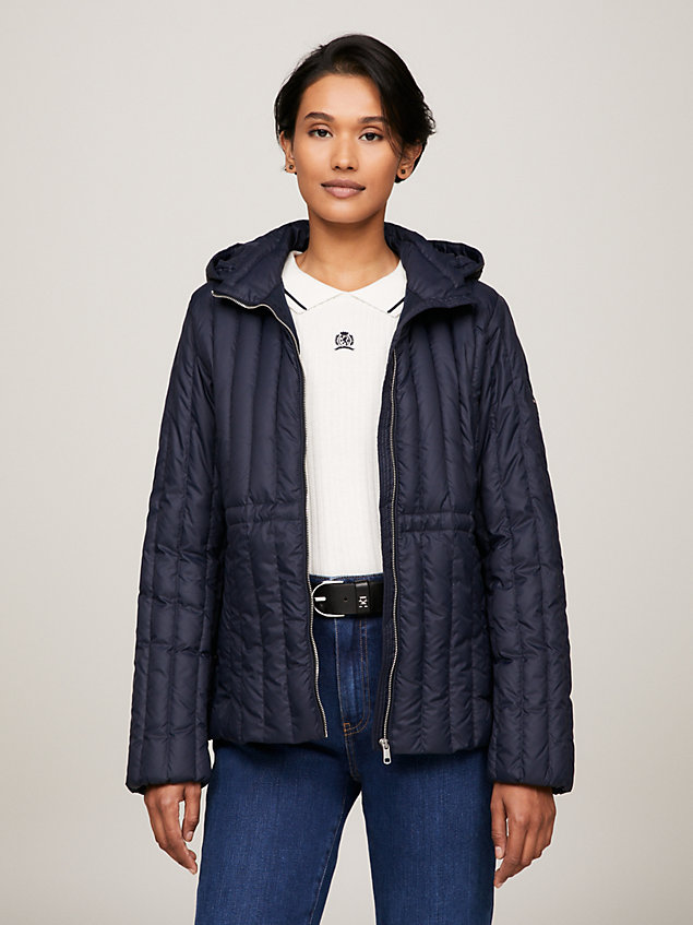 blue quilted hooded padded jacket for women tommy hilfiger