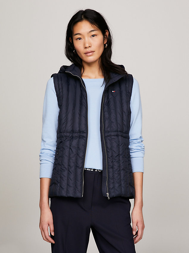 blue quilted hooded padded vest for women tommy hilfiger