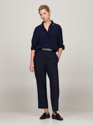 Logo Waistband Slim Fit Trousers, Blue