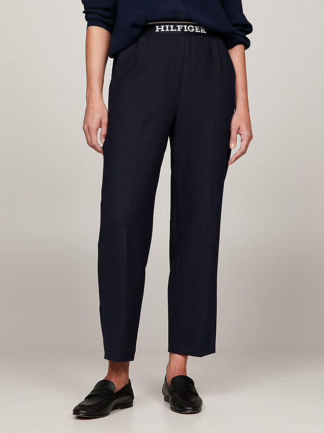 blue logo waistband slim fit trousers for women tommy hilfiger