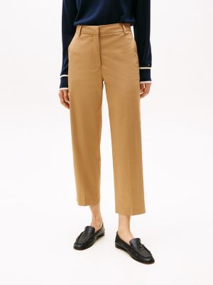 brown slim straight leg ankle chinos for women tommy hilfiger