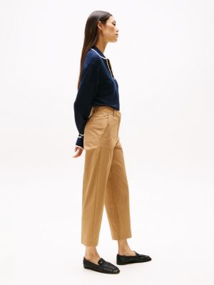 brown slim straight leg ankle chinos for women tommy hilfiger