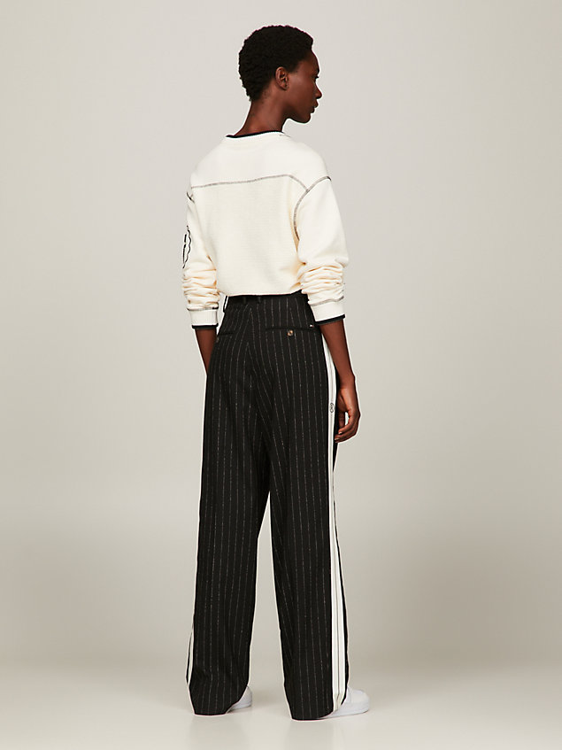 black pinstripe straight leg relaxed fit trousers for women tommy hilfiger
