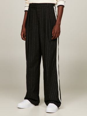 Plus Size Black & Blue Contrast Stripe Wide Leg Trousers
