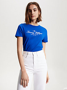 blue signature logo slim fit t-shirt for women tommy hilfiger