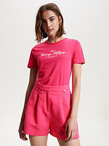 pink signature logo slim fit t-shirt for women tommy hilfiger