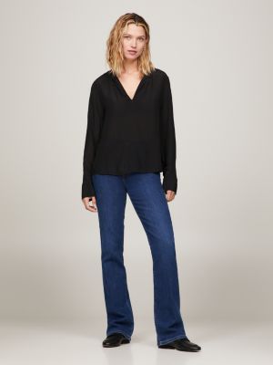 black relaxed fit bluse aus viskose-krepp für damen - tommy hilfiger