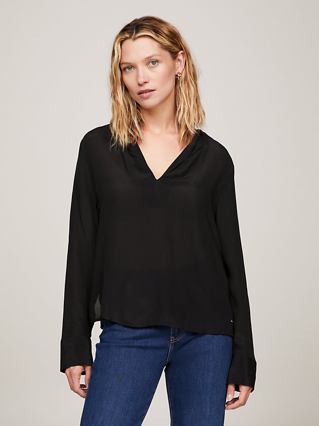 black viscose crepe relaxed blouse for women tommy hilfiger