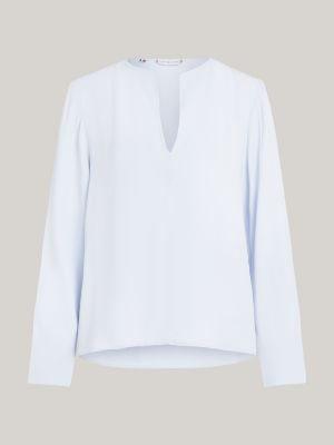 blusa relaxed fit in crêpe di viscosa blu da donne tommy hilfiger