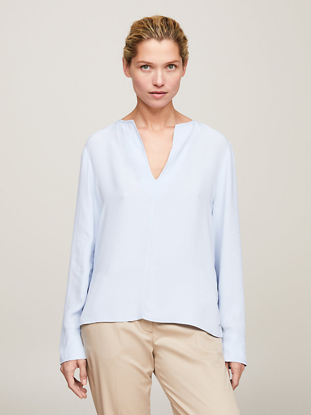 blue relaxed blouse van viscose crêpe voor dames - tommy hilfiger