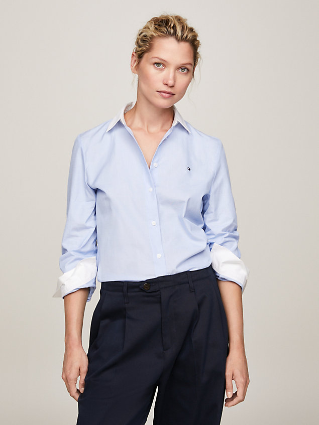 blue regular fit shirt met contrasterende kraag voor dames - tommy hilfiger