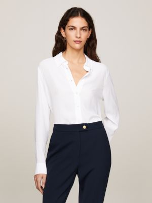 camicia regular fit in crêpe con bandierina white da donne tommy hilfiger