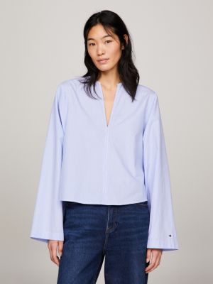  Camisetas blancas con cuello en V para mujer, estilo casual,  color liso, cuello redondo, manga larga, con volantes, elegantes camisas de  vestir para mujer, Rosado : Ropa, Zapatos y Joyería