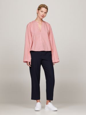 red gestreifte relaxed fit bluse mit v-ausschnitt für damen - tommy hilfiger