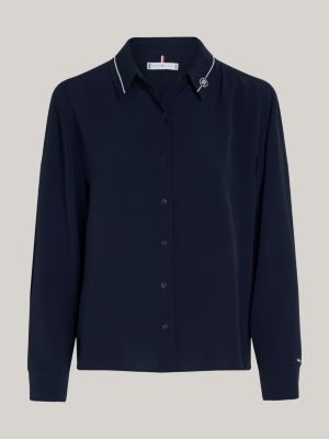TH Monogram Regular Fit Crepe Shirt | Blue | Tommy Hilfiger 